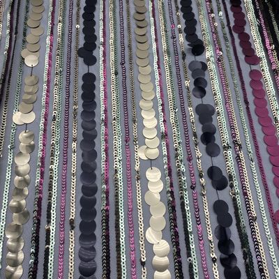 calidad  Elegant QUICK DRY stripe polyester mesh with sequin embroidery fabric for evening dress fábrica
